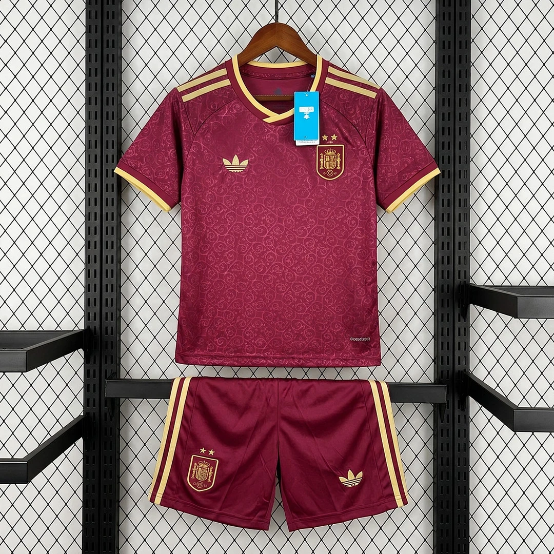 2026 Spain Special Edition Trefoil Maroon Kids Soccer Jersey