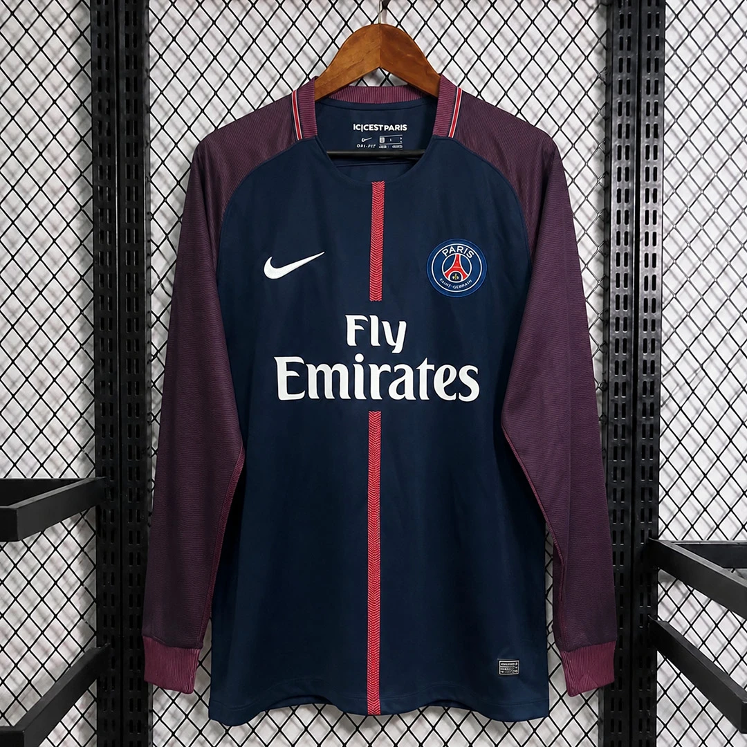 17/18 PSG Home Long Sleeve Retro Soccer Jersey
