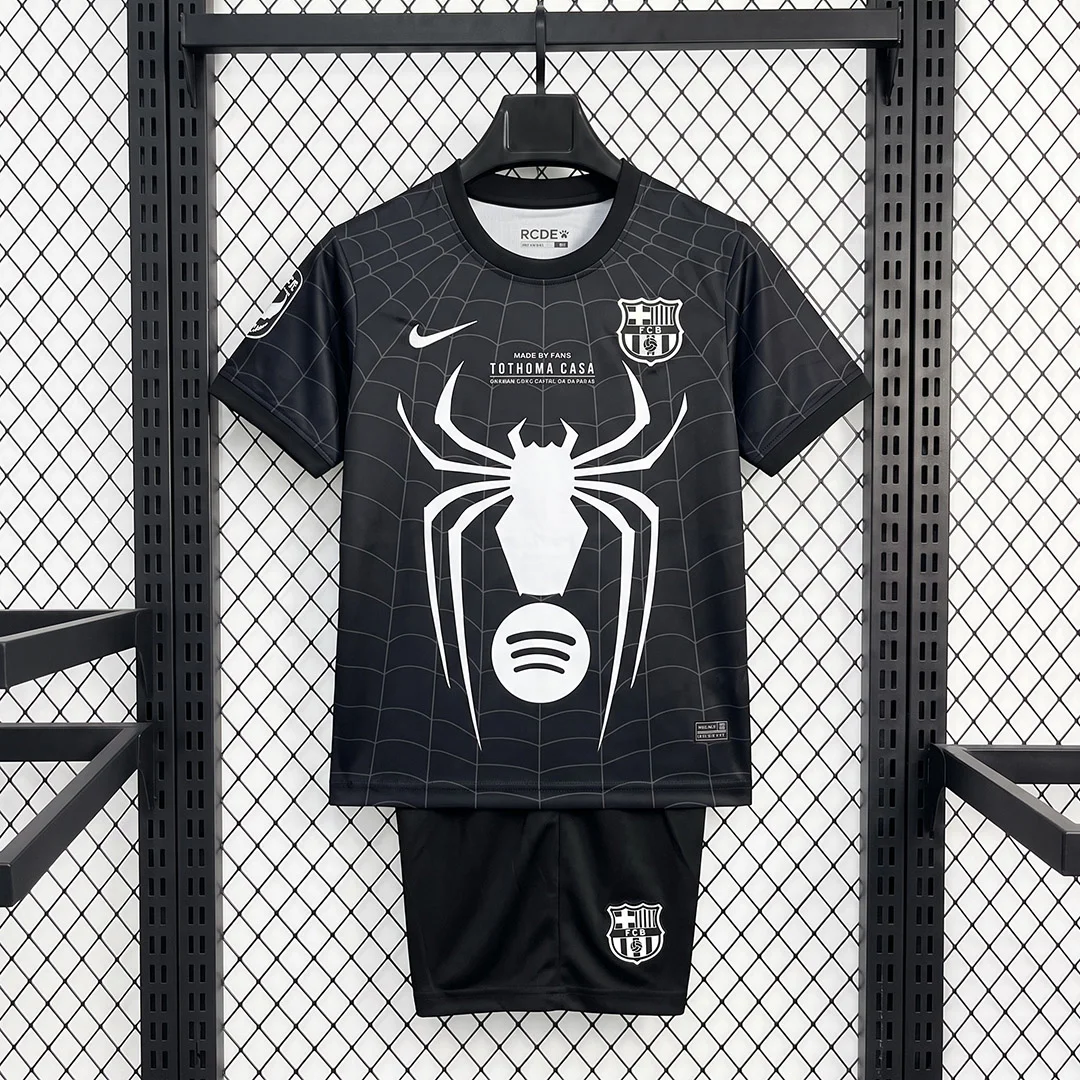 2026 Barcelona x Spider Man Venom Black Kids Soccer Jersey