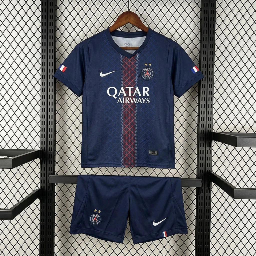 25/26 PSG Home 2 Stars Kids Soccer Jersey