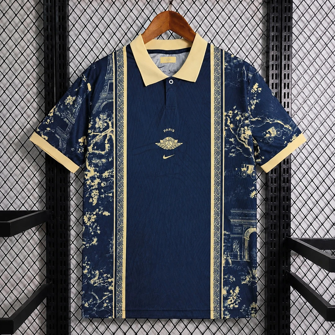 26/27 PSG x Dior Concept Toile de Jouy Navy Polo Shirt