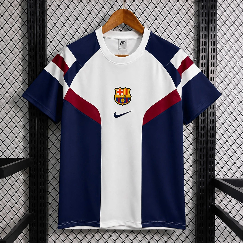 26/27 Barcelona Retro Inspired White Blue Short Sleeve Sweatshirt