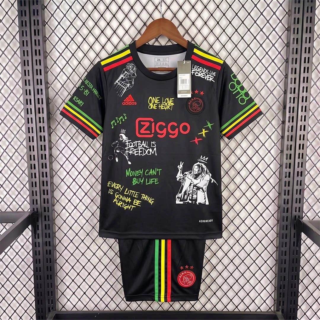 25/26 Ajax Bob Marley Black Kids Soccer Jersey Size 16-28