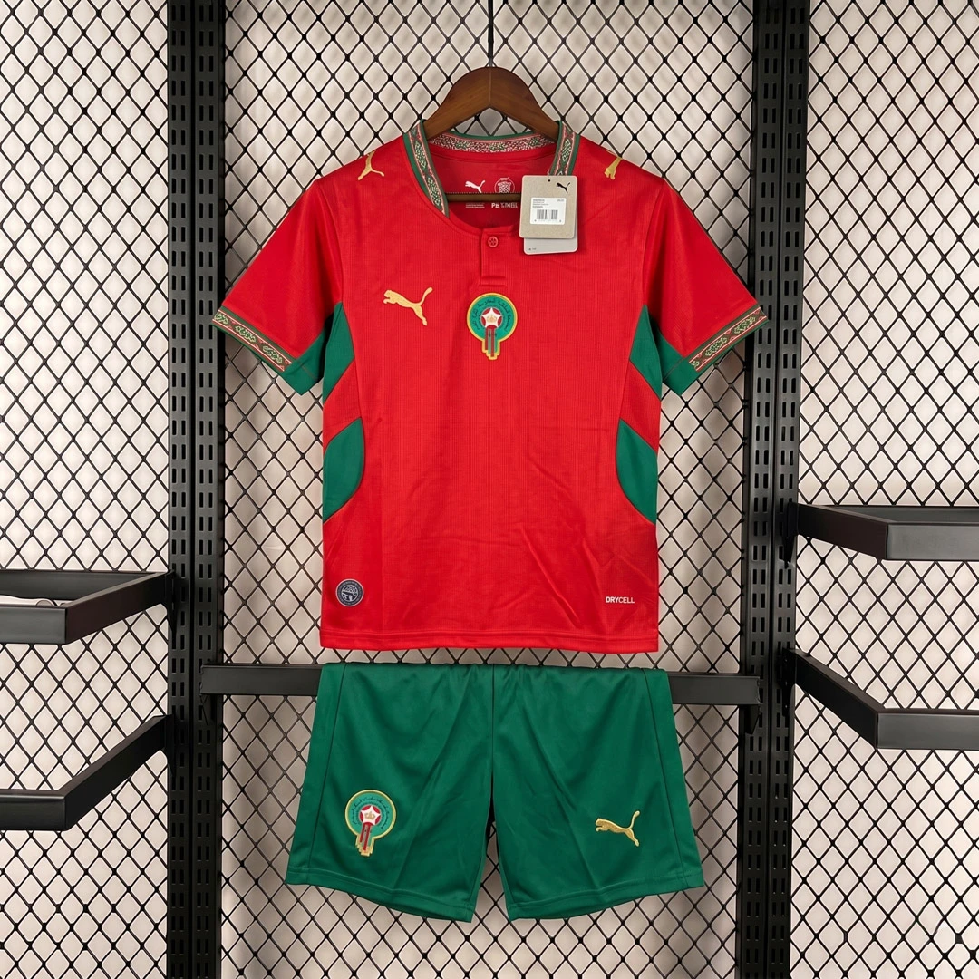 2026 Morocco Home Kids Soccer Jersey Size 16-28