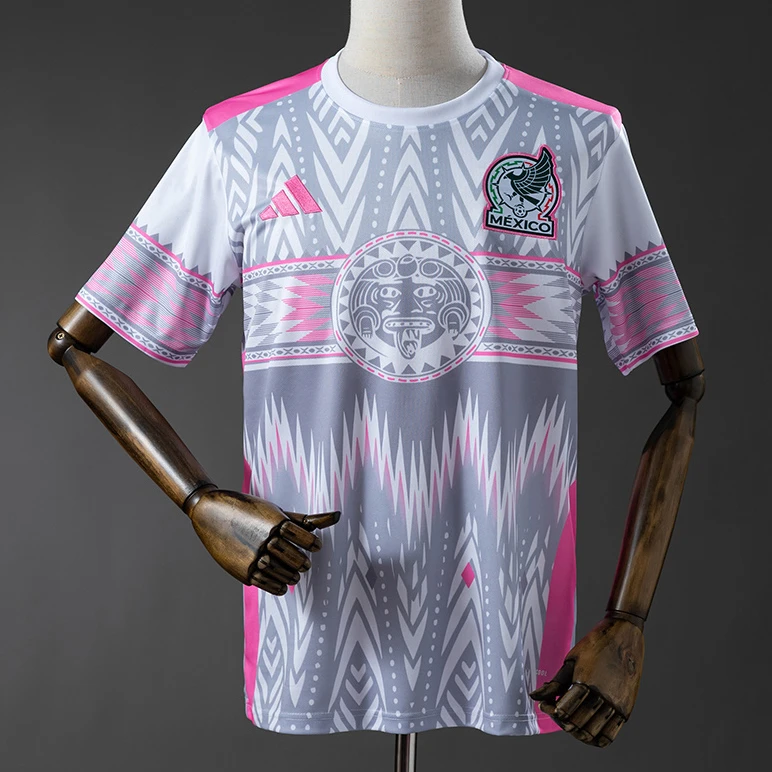 2025 Mexico Special Version White Grey Pink Jersey