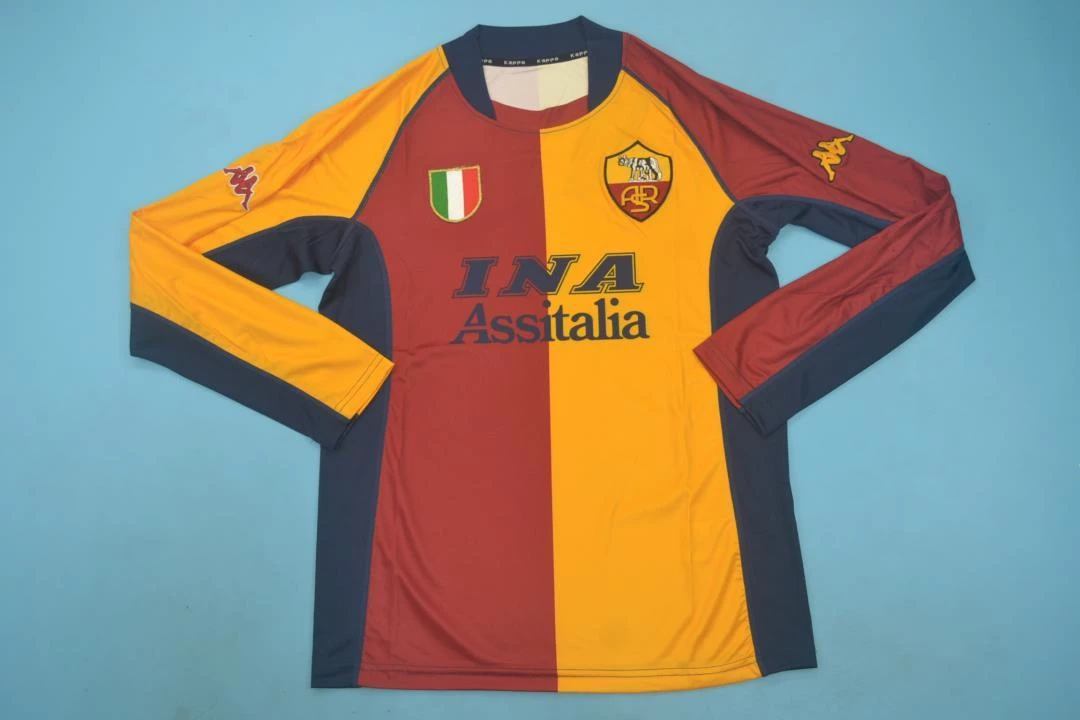 01/02 Roma Home Champion League Version Long Sleeve Retro Soccer Jersey