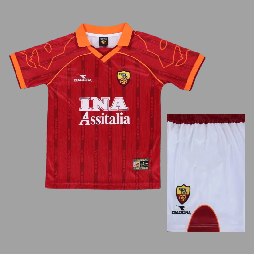 99/00 Roma Home Kids Retro Soccer Jersey Size 16-28