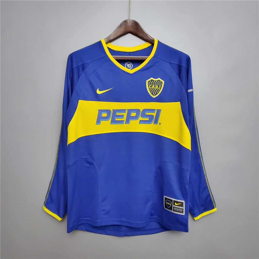 03/04 Boca Juniors Home Long Sleeve Retro Soccer Jersey