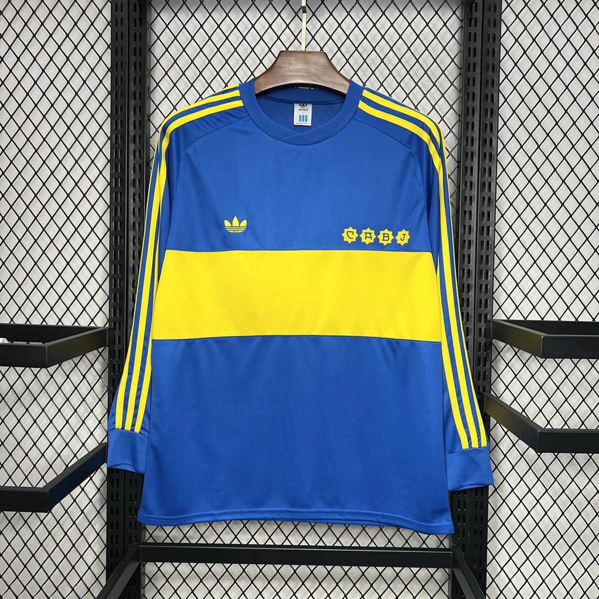 81/82 Boca Juniors Home Long Sleeve Retro Soccer Jersey