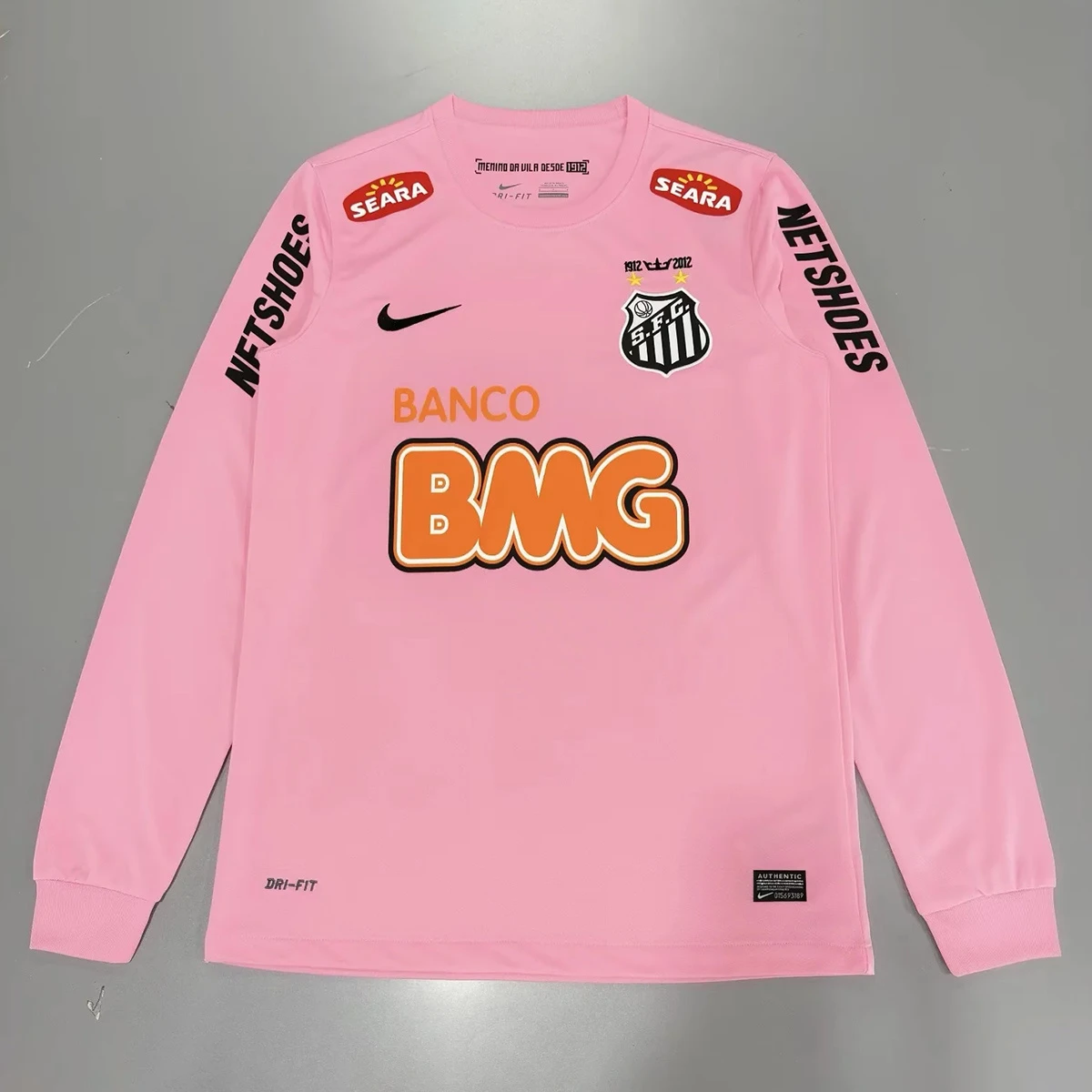 2012 Santos Pink Long Sleeve Retro Soccer Jersey