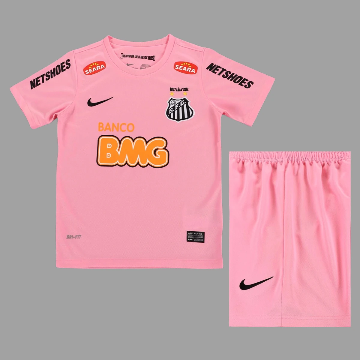2012 Santos Pink Kids Retro Soccer Jersey Size 16-28