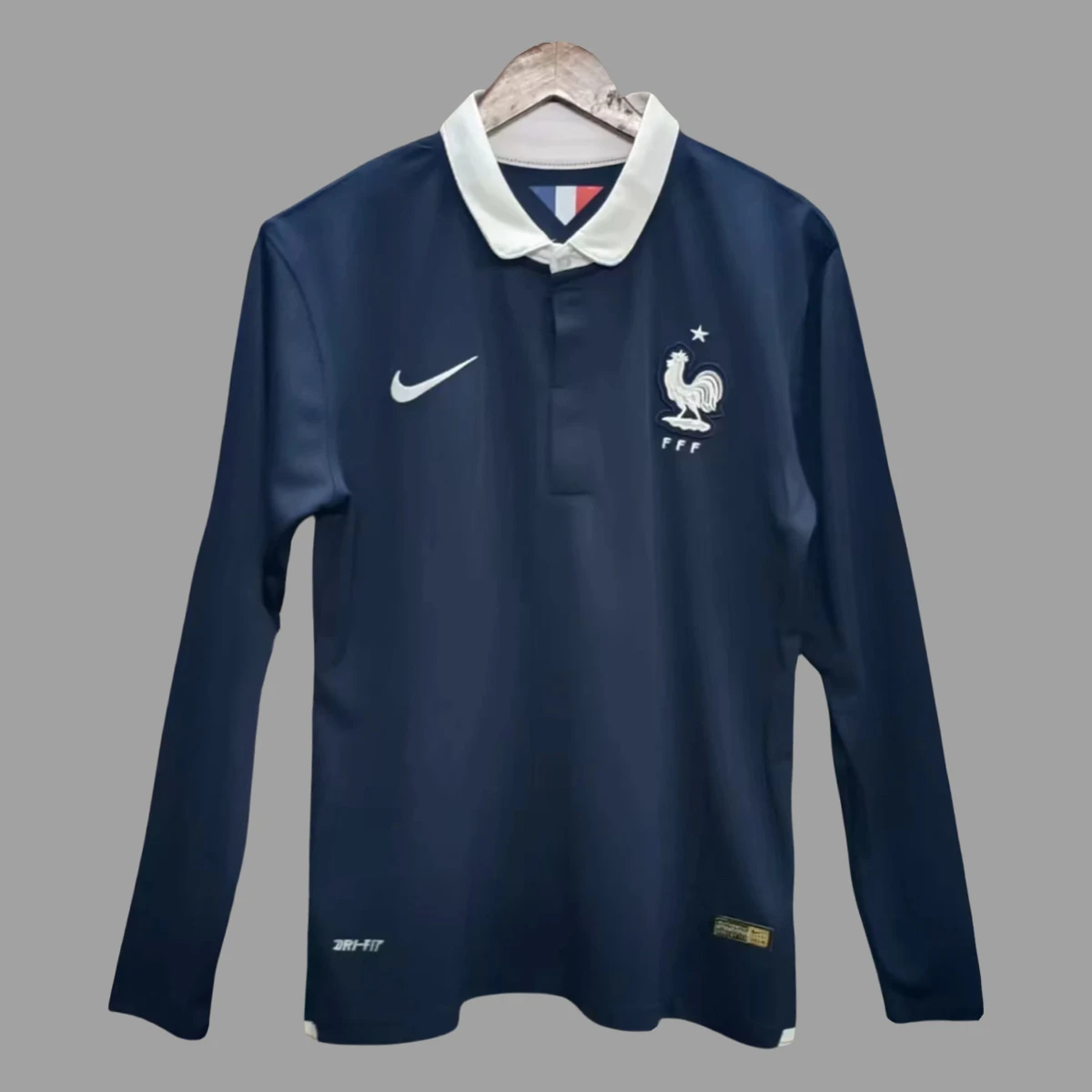 2014 France Home Long Sleeve Retro Soccer Jersey