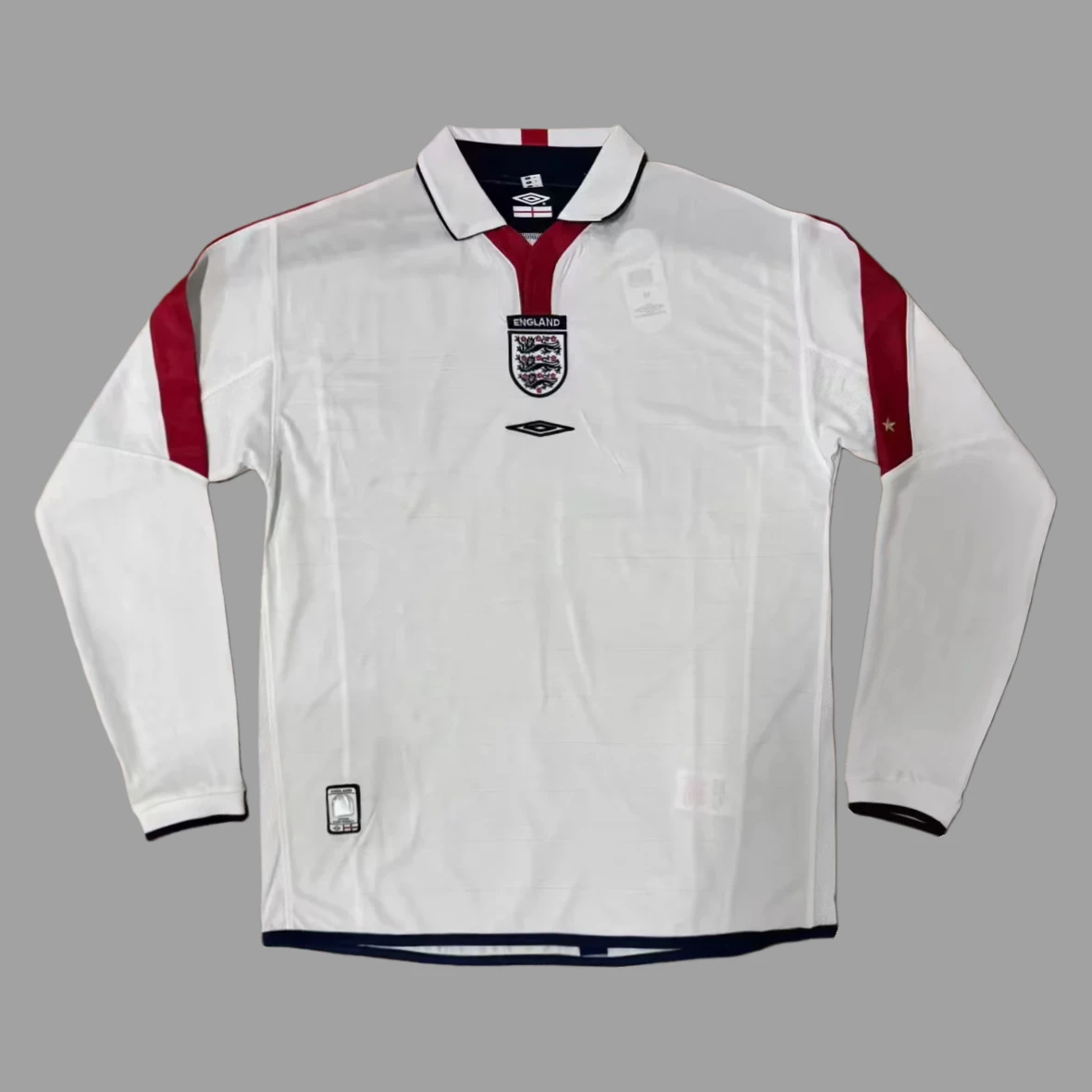 2004 England Home Long Sleeve Retro Soccer Jersey