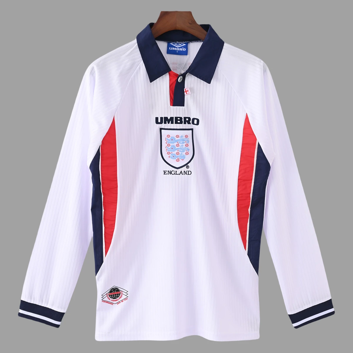 1998 England Home Long Sleeve Retro Soccer Jersey