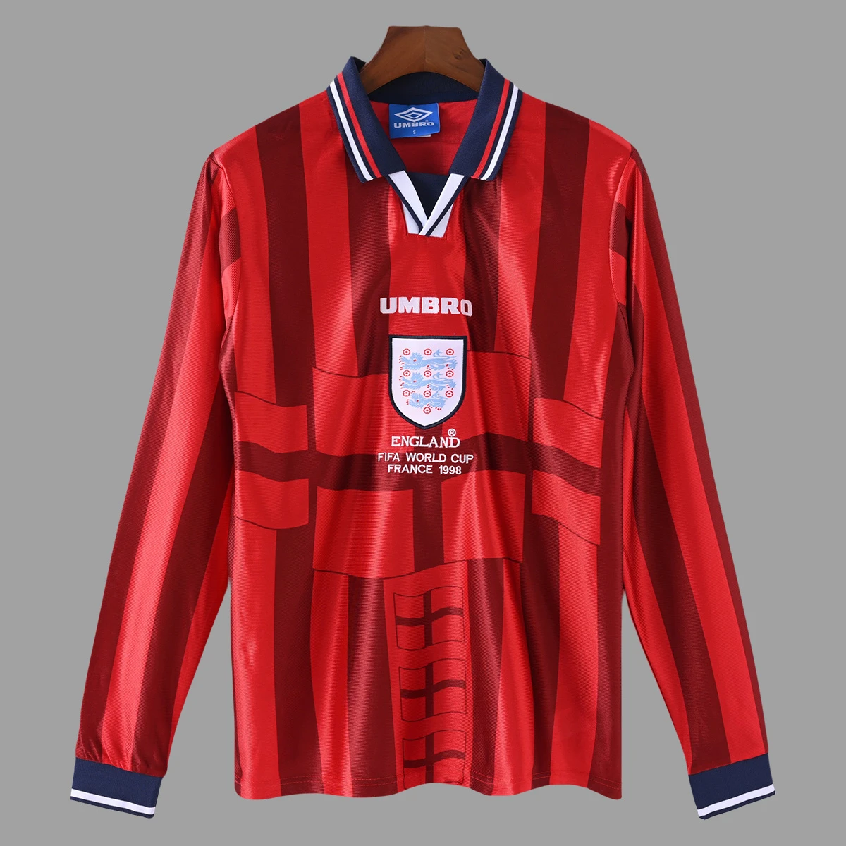 1998 England Away Long Sleeve Retro Soccer Jersey