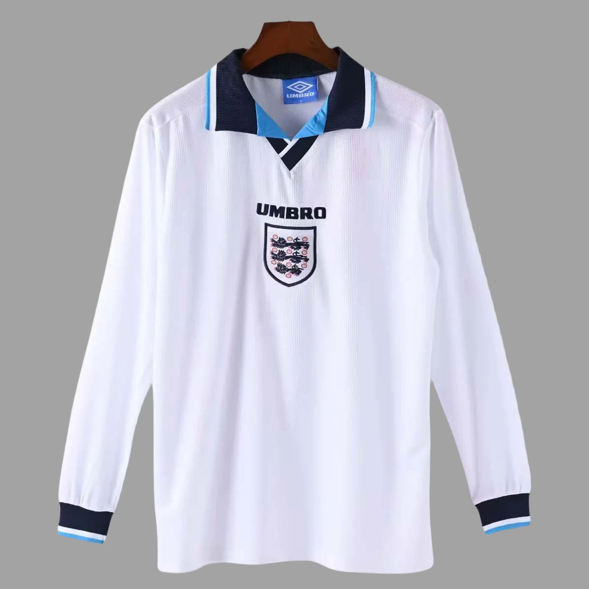 1996 England Home Long Sleeve Retro Soccer Jersey
