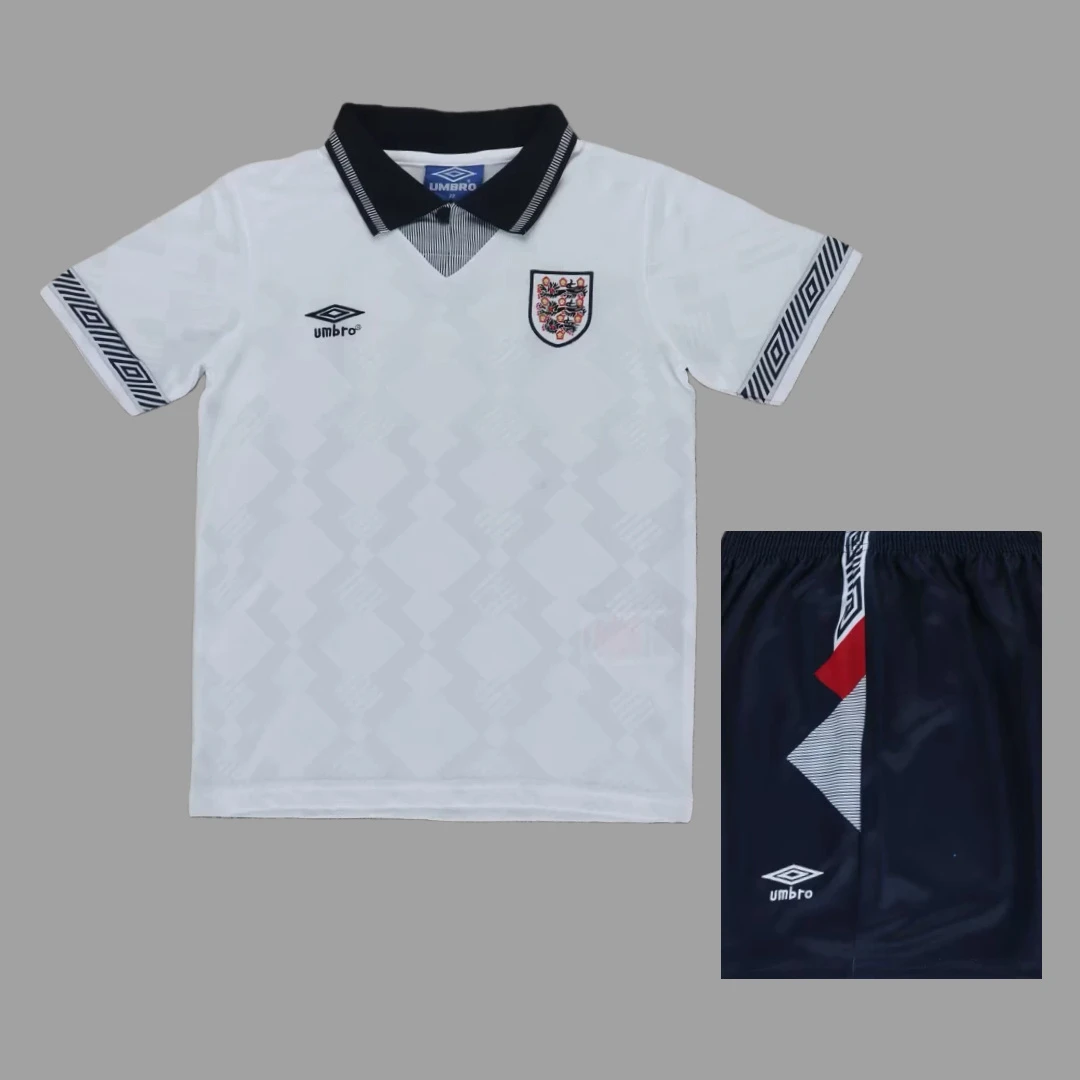 1990 England Home Kids Retro Soccer Jersey Size 16-28