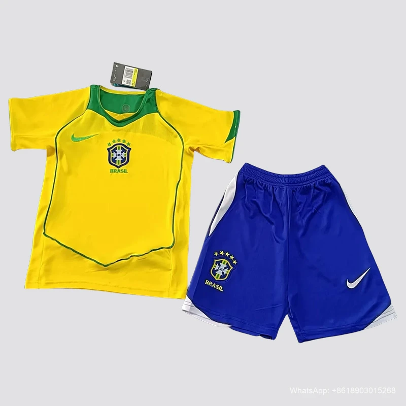 2004 Brazil home kids retro soccer jersey size 16-28