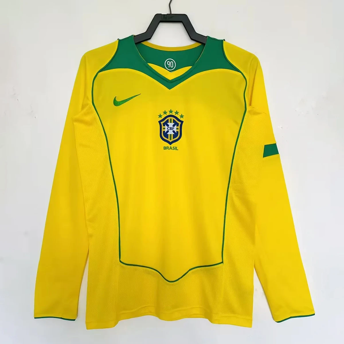 2004 Brazil Home Long Sleeve Retro Soccer Jersey