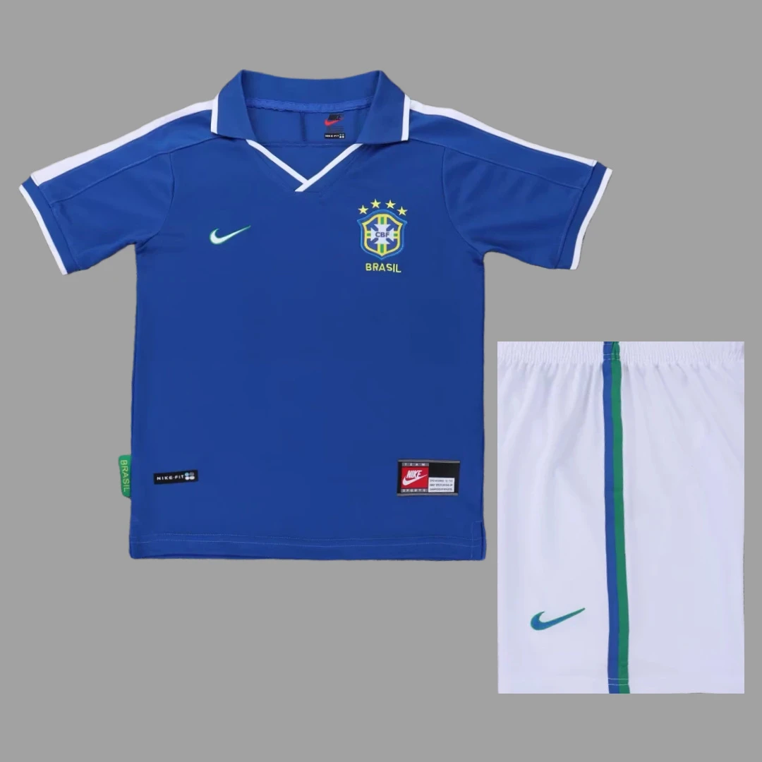 1997 Brazil Away Kids Retro Soccer Jersey Size 16-28