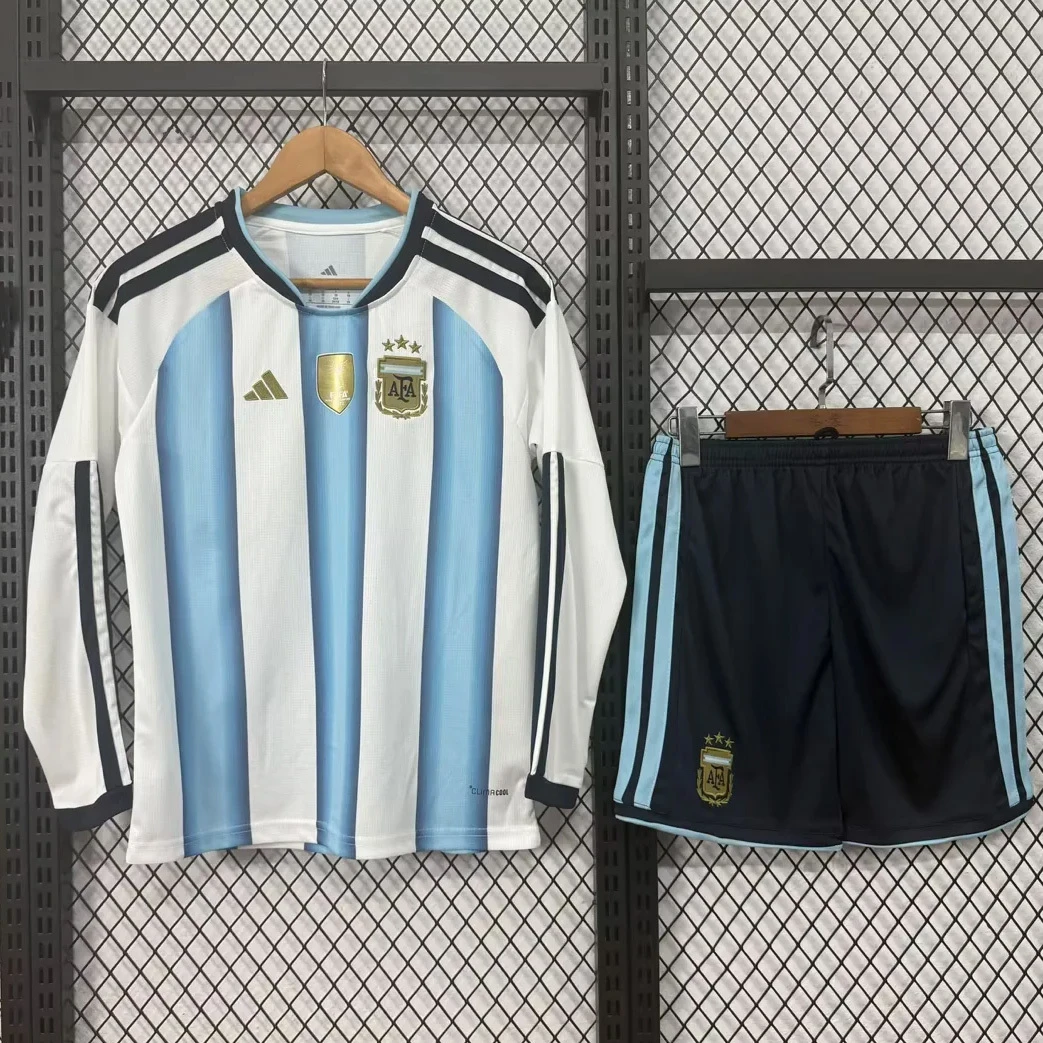 2026 Argentina Home Long Sleeve Kids Soccer Jersey Size 16-28