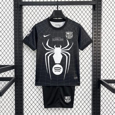 2026 Barcelona x Spider Man Venom Black Kids Soccer Jersey